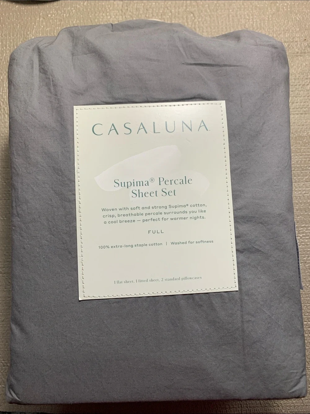 Casaluna Supima Percale Sheet Set Full Size In Dark Gray